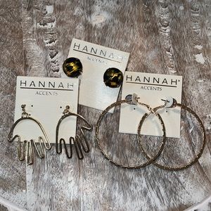 3 pairs of gold tone earrings